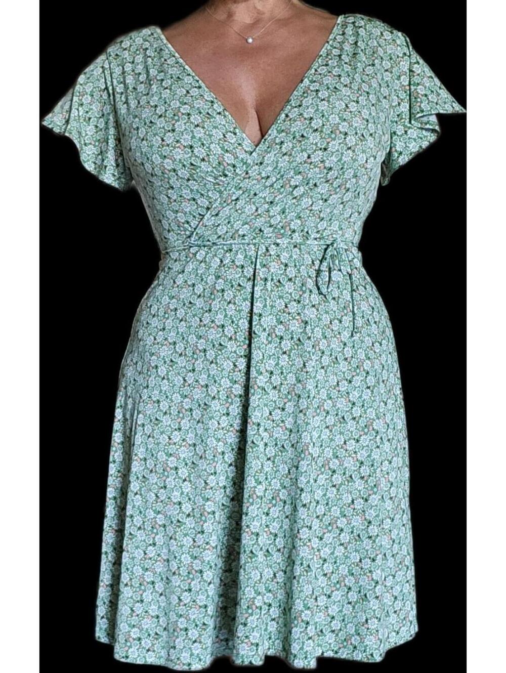 Kaileigh Green Floral Wrap Midi Dress Large EUC